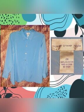 Susan Graver Style brand Light Blue Button Front Soft Woven Top Sz 2X
